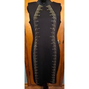 Calvin Klein Black Gold Studded Sleeveless Office Work Party Sheath Dress Size 8